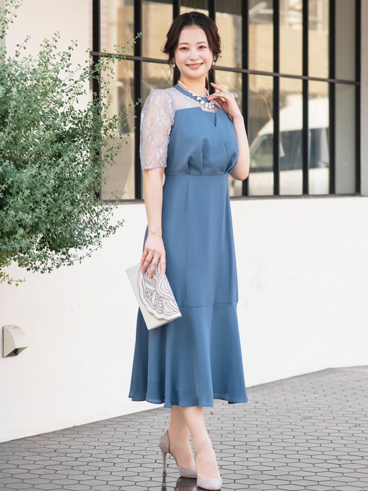 ビスチェ風裾切替ドレス(ブルー)CR1-425BU-M 2