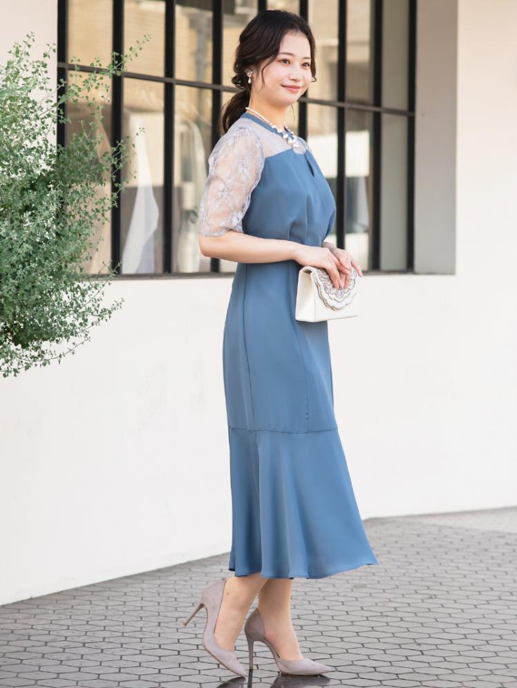 ビスチェ風裾切替ドレス(ブルー)CR1-425BU-M 6