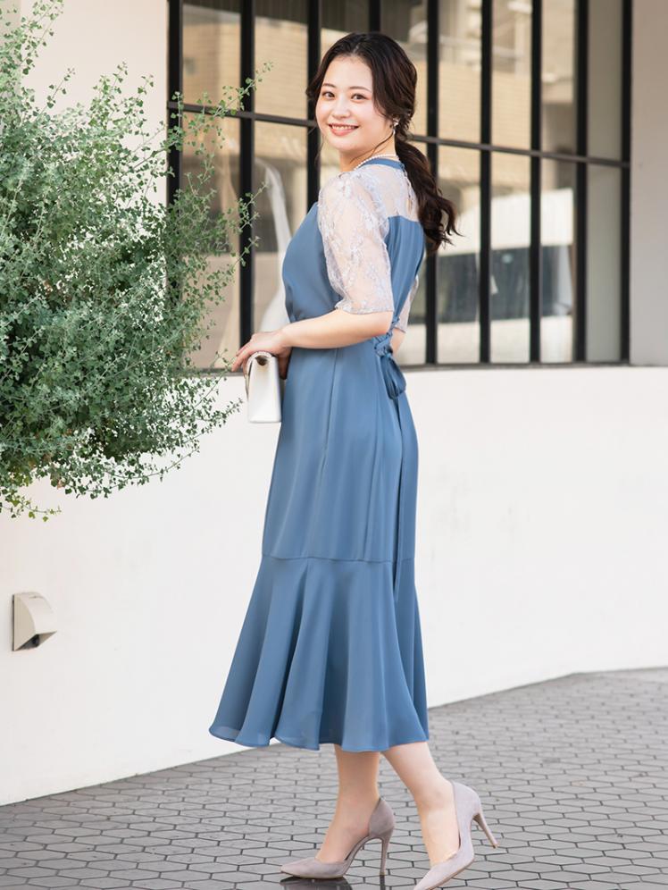 ビスチェ風裾切替ドレス(ブルー)CR1-425BU-M 9