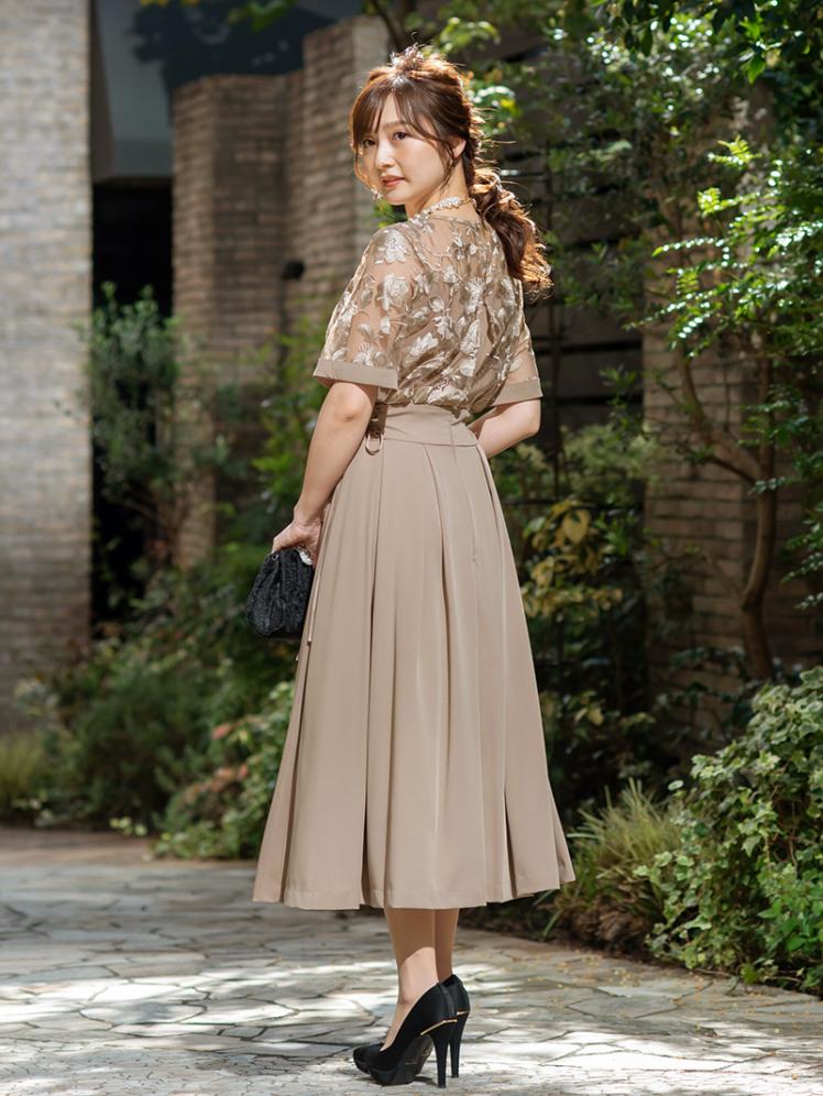 花柄刺繍タックスカートドレス(モカ)H1-384MOC-L 7