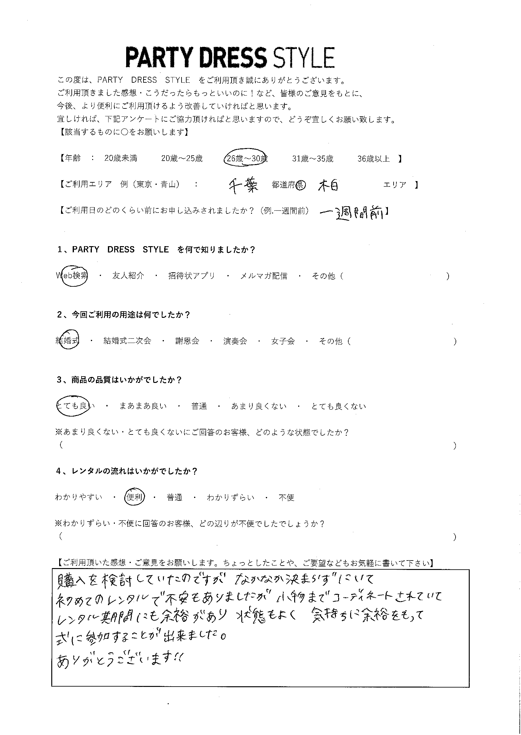 5月27日結婚式ご利用　千葉・柏エリア