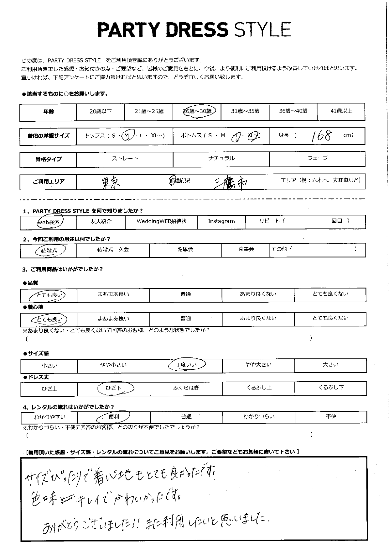 7月7日　結婚式ご利用　東京・三鷹エリア