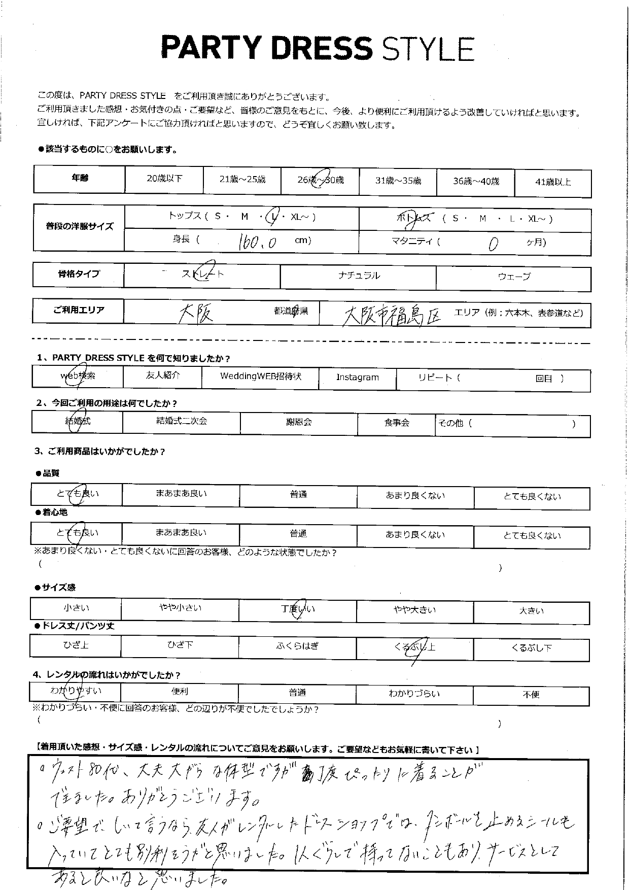 4月19日　結婚式ご利用　大阪府大阪市福島区エリア