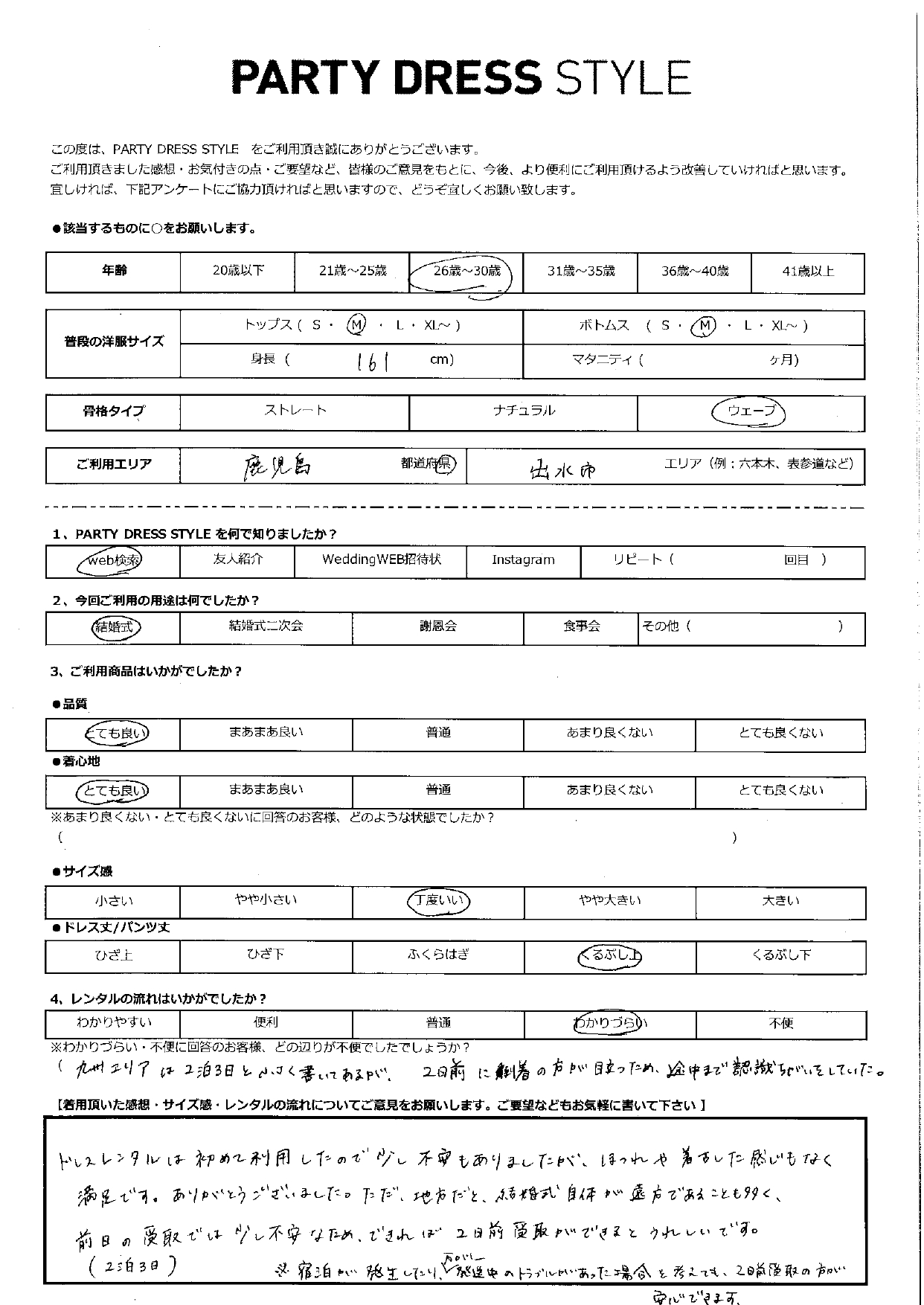 4月25日　結婚式ご利用　鹿児島県出水市エリア