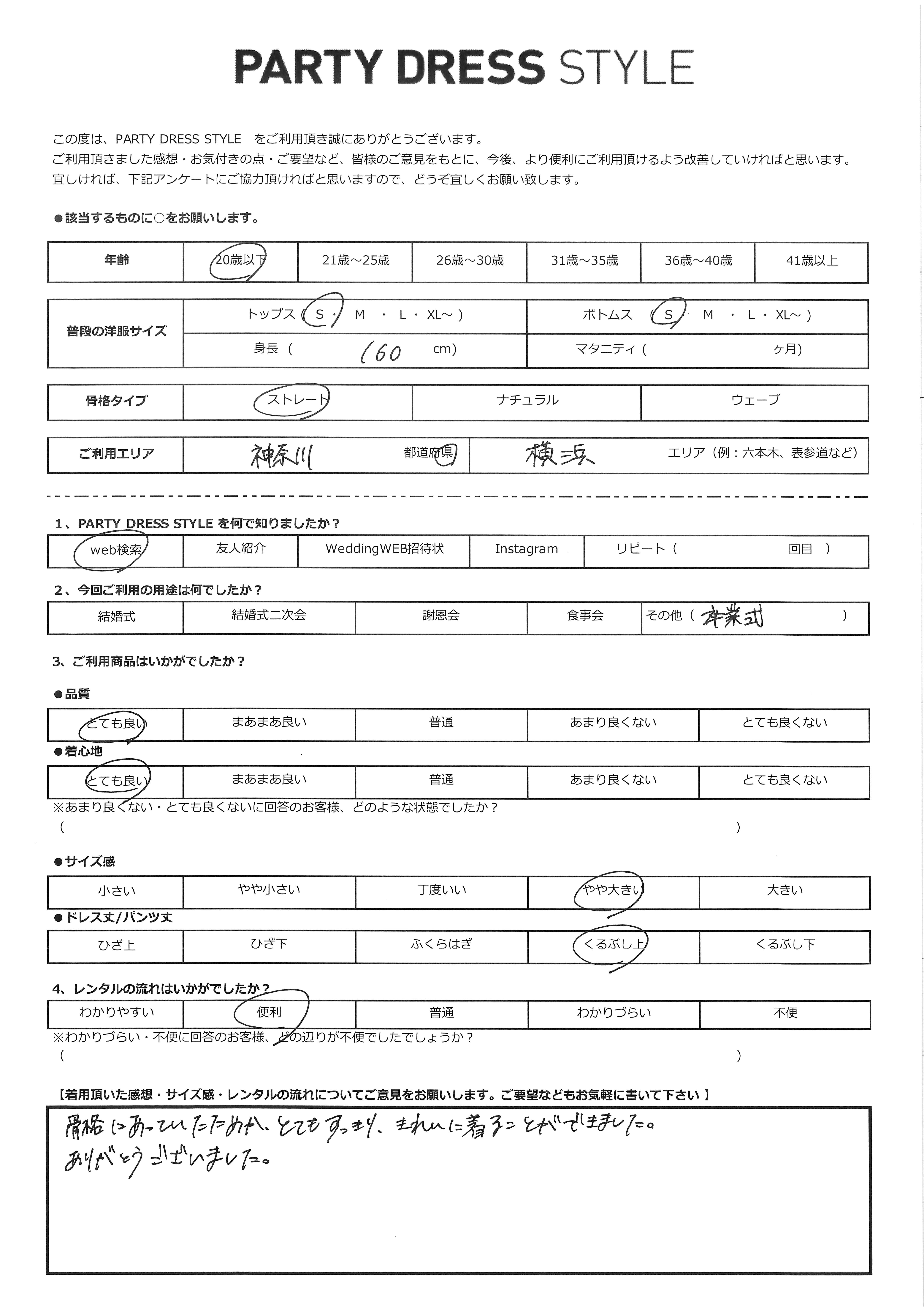 3月18日　その他ご利用　神奈川・横浜エリア｜H1-461MOC-M（ドレス単品）