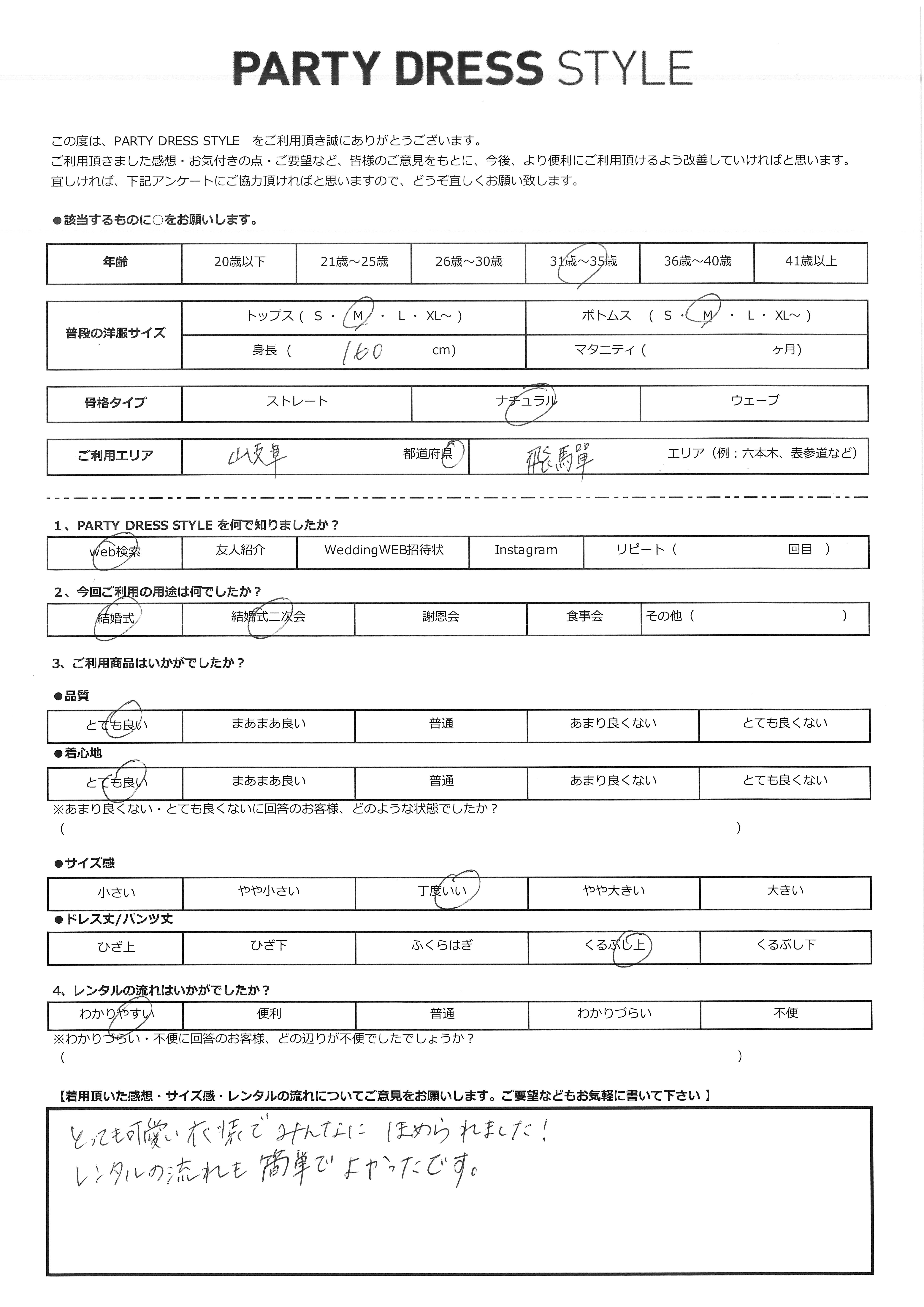 4月25日　結婚式ご利用　群馬県エリア｜CL1-439PI-M（ドレス単品）