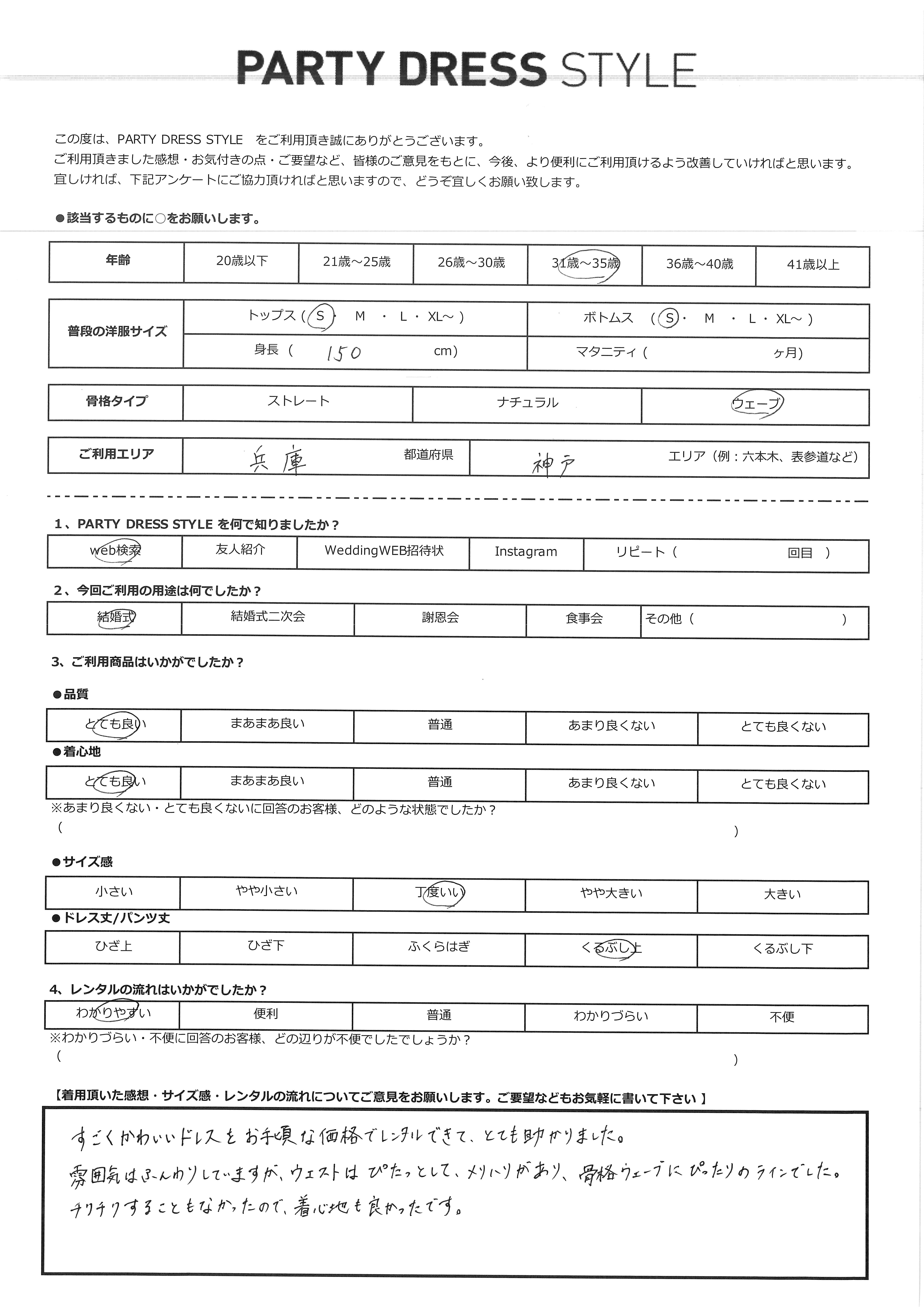 4月25日　結婚式ご利用　兵庫県・神戸エリア｜CL1-439PI-S（ドレス単品）