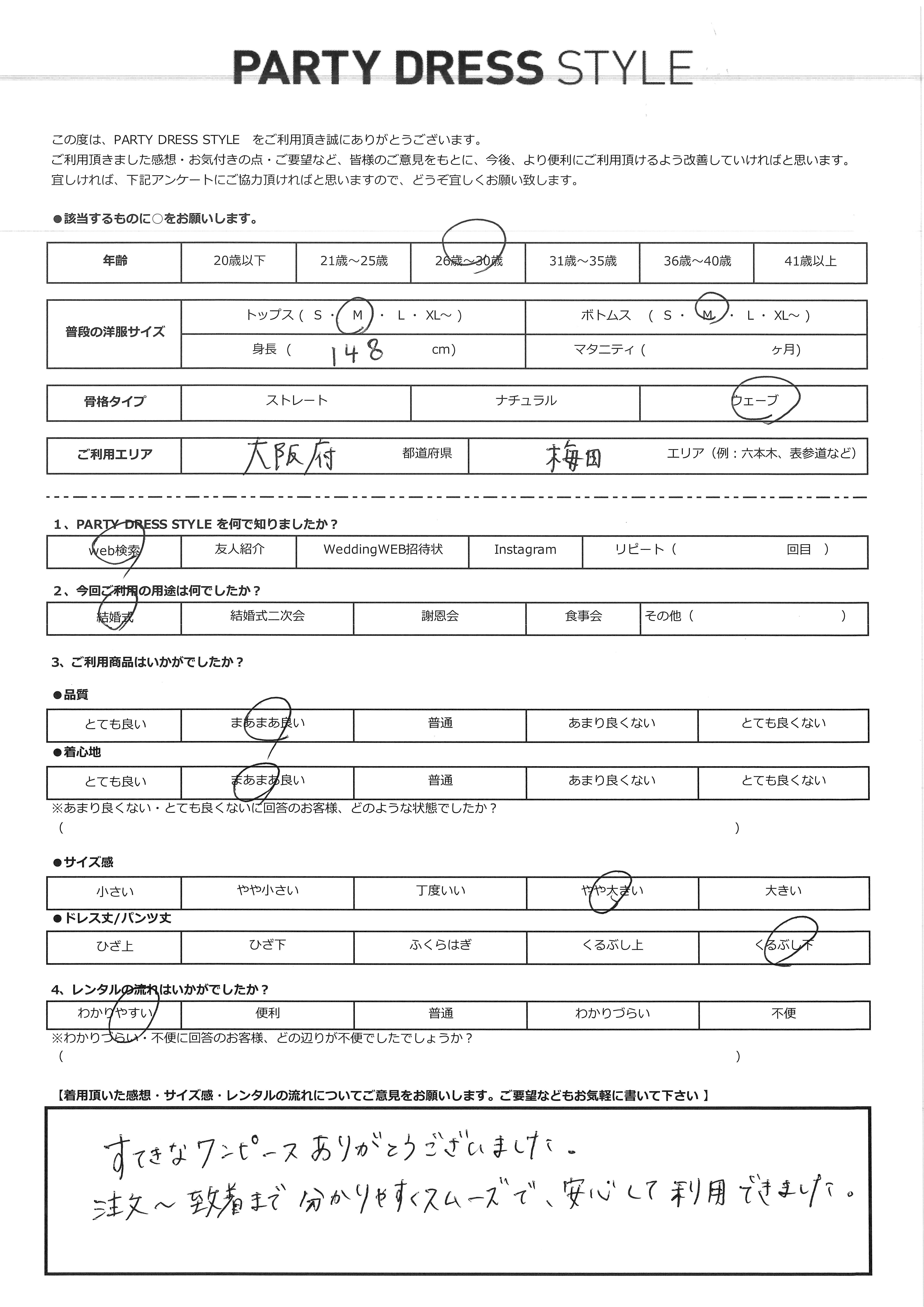 4月25日　結婚式ご利用　大阪府・梅田エリア｜CL1-453YE-M（ドレス単品）