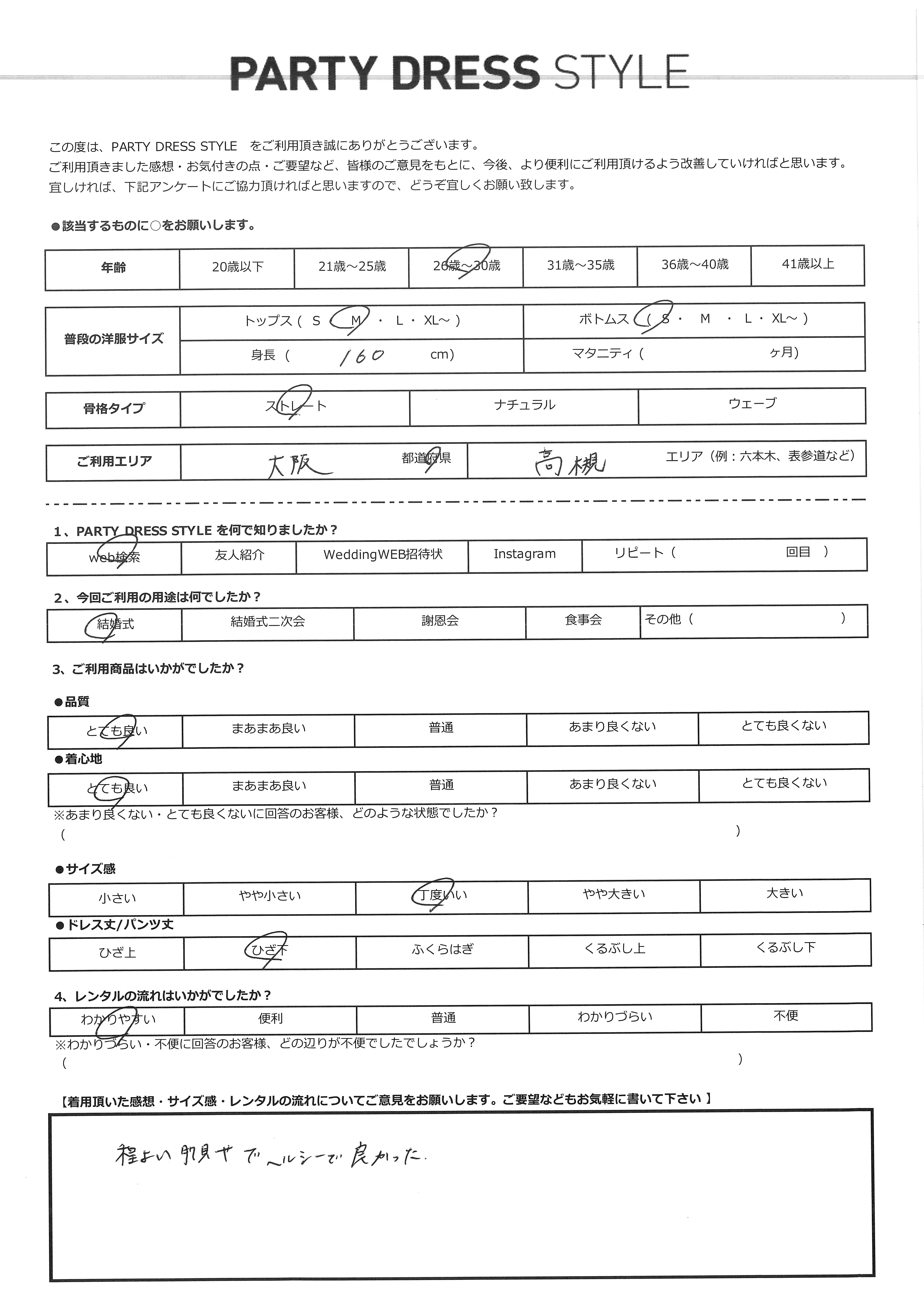 5月3日　結婚式ご利用　大阪府・高槻エリア｜CR1-405GR-M（ドレス単品）