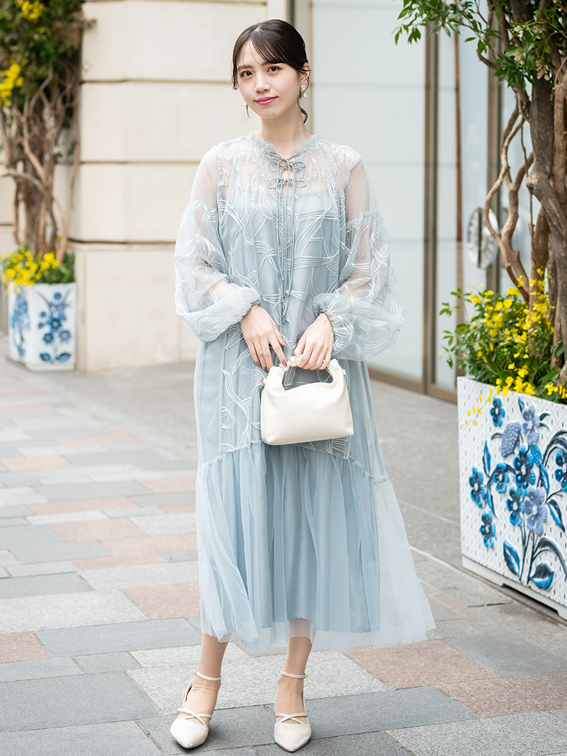 フロントリボンシアードレス(ブルーグレー)CL1-458BU-M