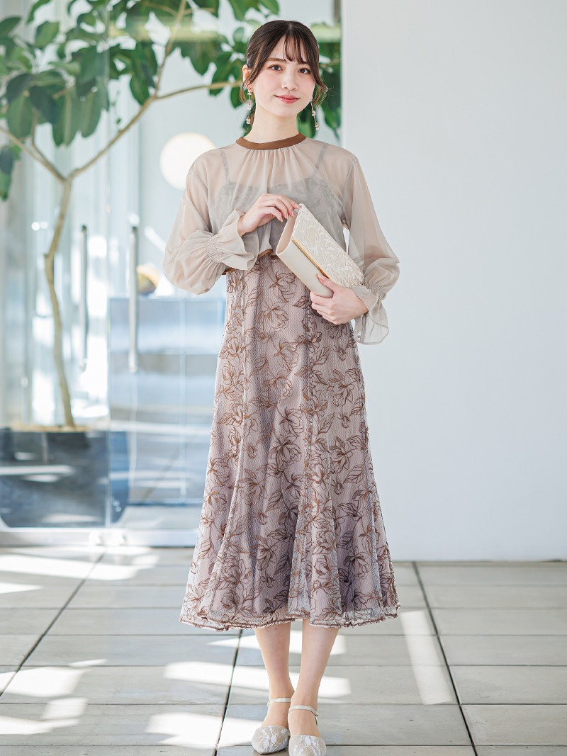 ショートボレロフラワー刺繍ドレス(ブラウン)AB1-469BR-S
