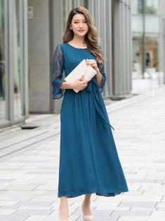 リボン付レースロングドレス(グリーン)CR1-327GR-L