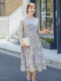 サテン刺繍ワンピース(ラベンダー)H1-322LVD-L