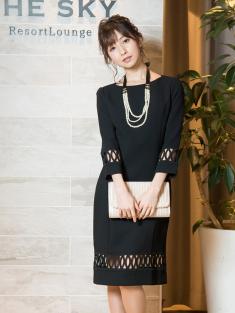 カットワークタイトドレス(ブラック)K1-259BL-L