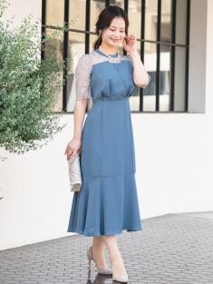 ビスチェ風裾切替ドレス(ブルー)CR1-425BU-M