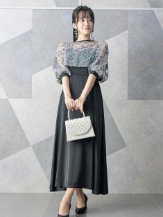 刺繍レースボレロセットドレス(ブラック)H1-476BL-M