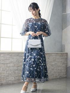 フローラル刺繍シアードレス(ネイビー)CR1-475NA-M