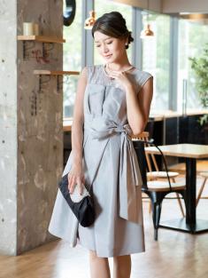 レースネックシャンタンドレス(グレー)NT1-273GRY-M