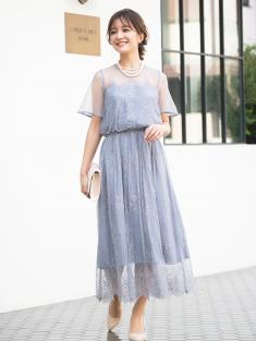 パネルレースチュールドレス(ブルーグレー)CR1-349B-GRY-M