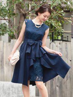 ラップスカートレースドレス (ネイビー)T1-364NA-S