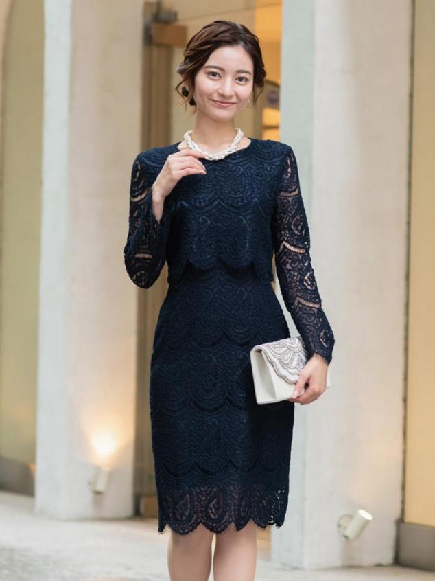 クロッシェレースタイトワンピース(ネイビー)K1-213NA-S