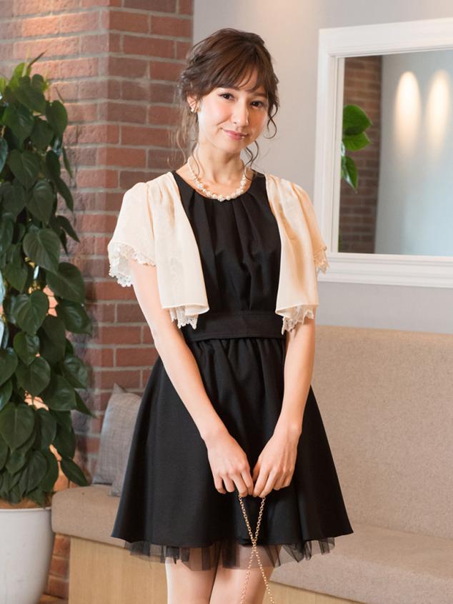 チュール付きワンピース(ブラック)K1-197BL-S