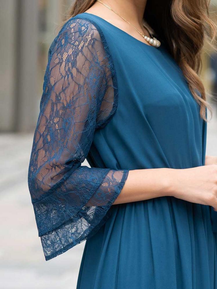 リボン付レースロングドレス(グリーン)CR1-327GR-L 10