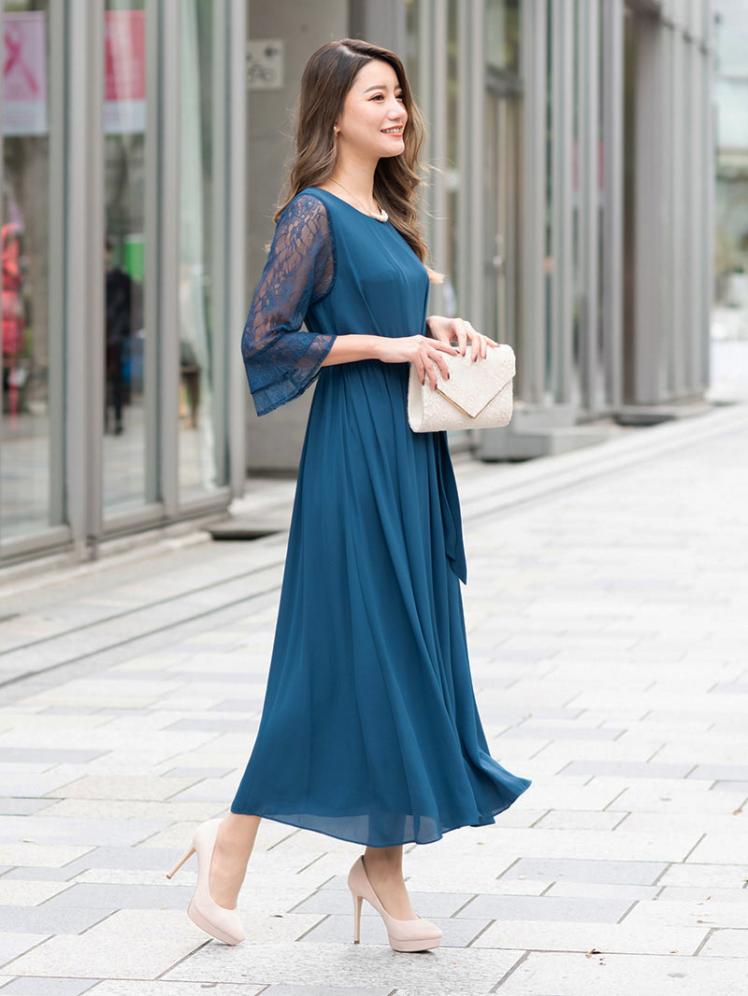 リボン付レースロングドレス(グリーン)CR1-327GR-L 7