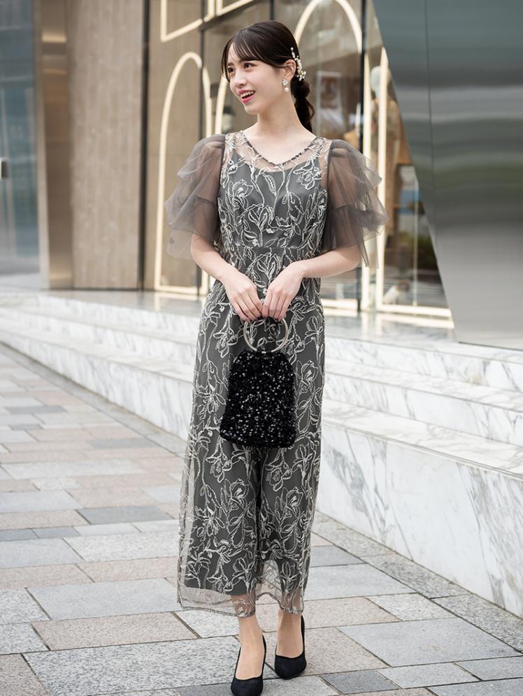 チュールスリーブペンシルドレス(チャコールグレー)CL1-453C-GRY-S 4