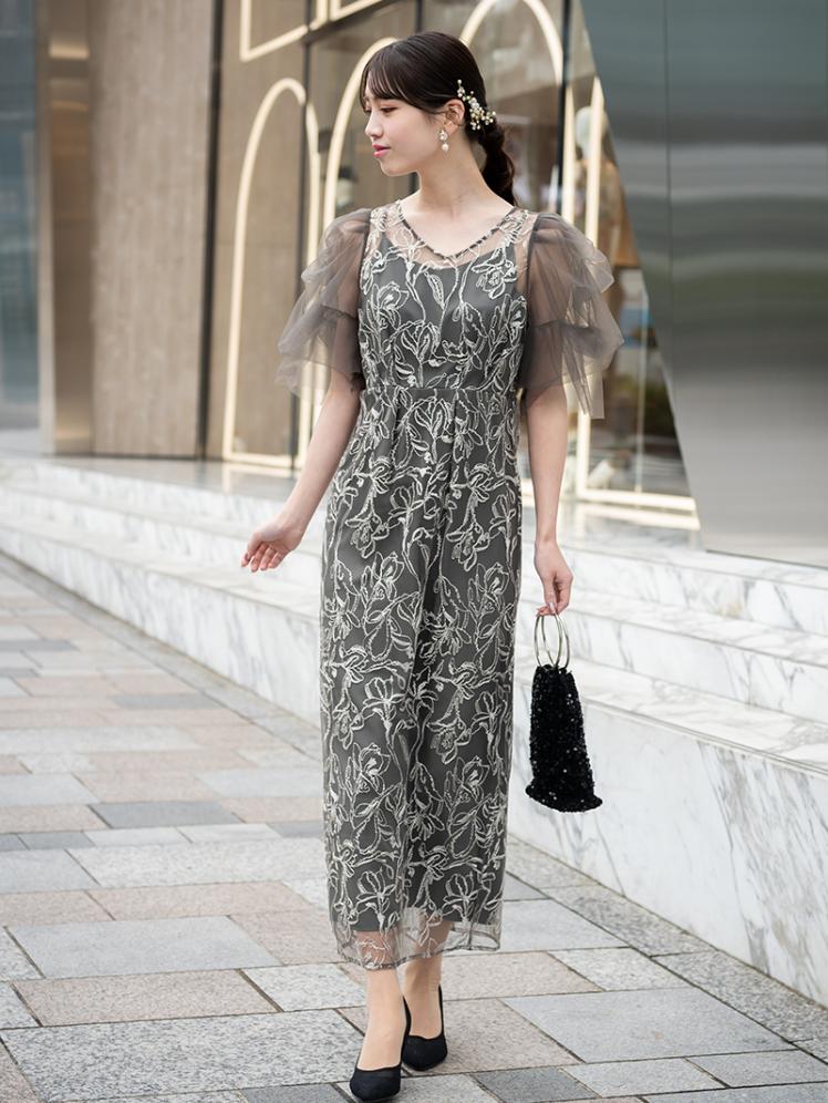 チュールスリーブペンシルドレス(チャコールグレー)CL1-453C-GRY-S 5