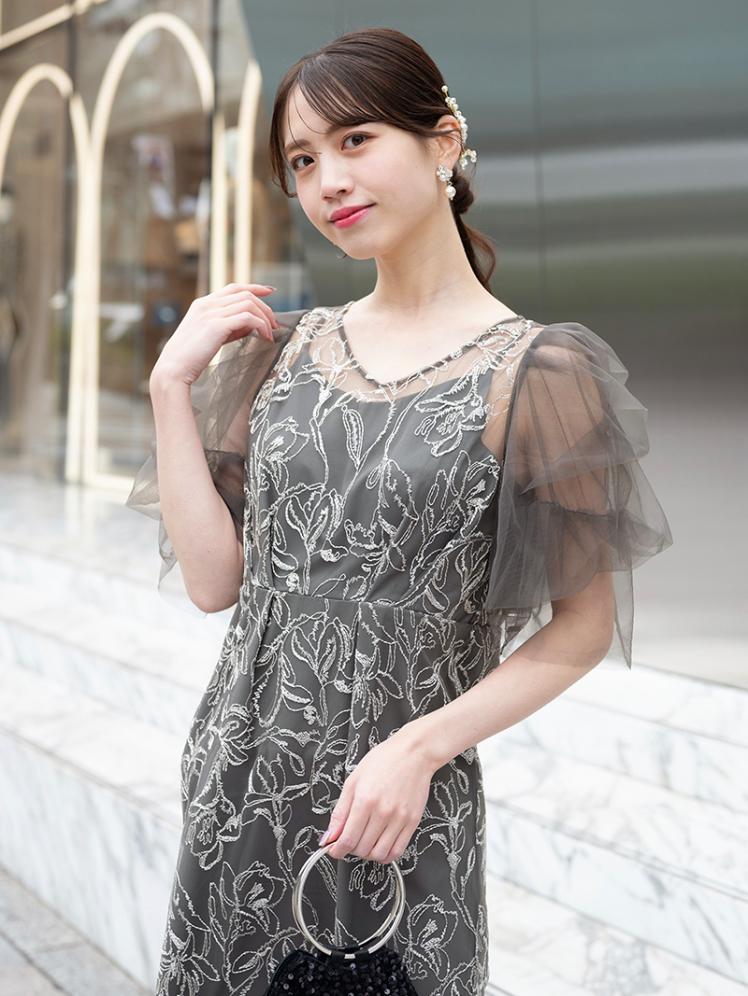 チュールスリーブペンシルドレス(チャコールグレー)CL1-453C-GRY-S 6