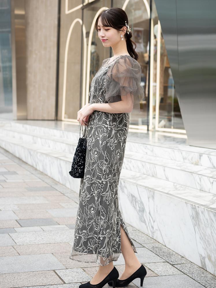 チュールスリーブペンシルドレス(チャコールグレー)CL1-453C-GRY-S 7