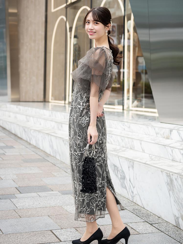 チュールスリーブペンシルドレス(チャコールグレー)CL1-453C-GRY-S 8