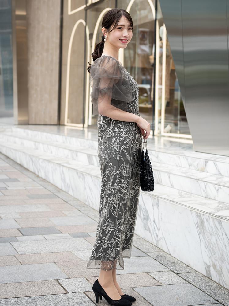 チュールスリーブペンシルドレス(チャコールグレー)CL1-453C-GRY-S 10