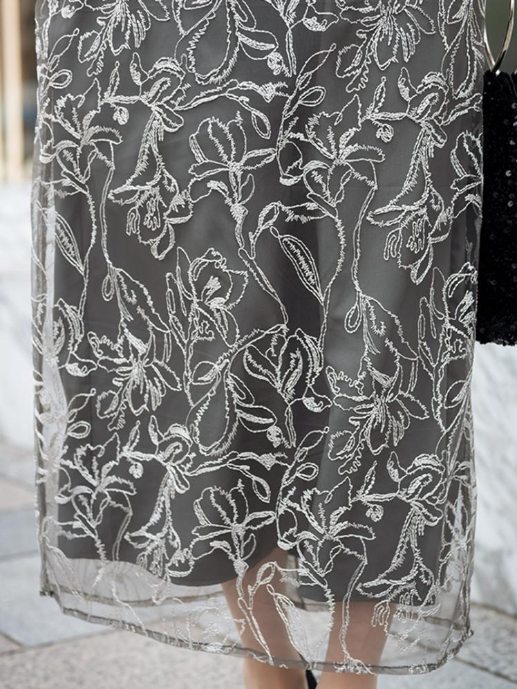 チュールスリーブペンシルドレス(チャコールグレー)CL1-453C-GRY-M 13