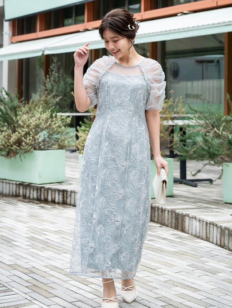 ギャザースリーブ刺繍ドレス(ブルー)CL1-455BU-M 4