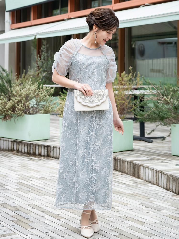 ギャザースリーブ刺繍ドレス(ブルー)CL1-455BU-M 6
