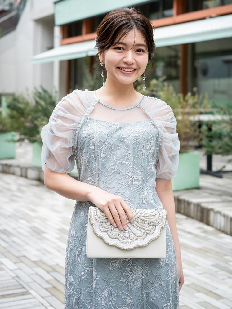 ギャザースリーブ刺繍ドレス(ブルー)CL1-455BU-M 10