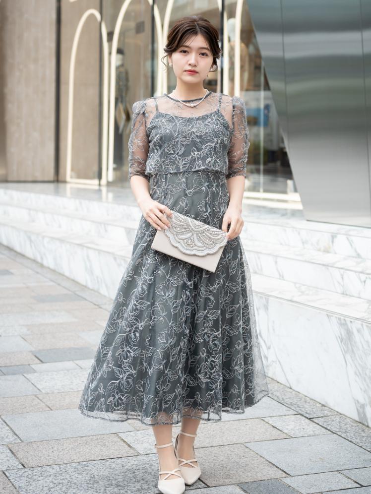 ボレロ付き花柄刺繍ドレス(チャコールグレー)CR1-456C-GRY-S 5