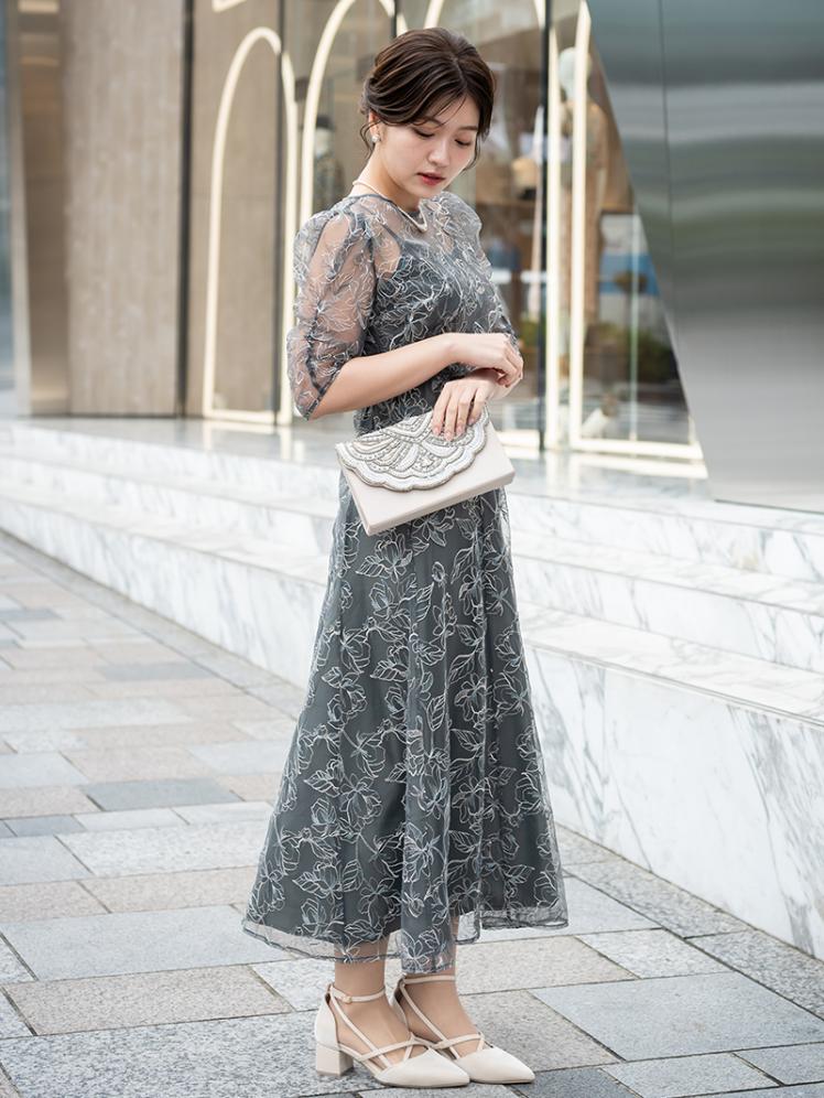 ボレロ付き花柄刺繍ドレス(チャコールグレー)CR1-456C-GRY-S 10