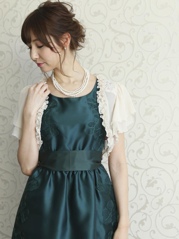刺繍サテンドレス グリーン El1 8gr M パーティドレススタイル