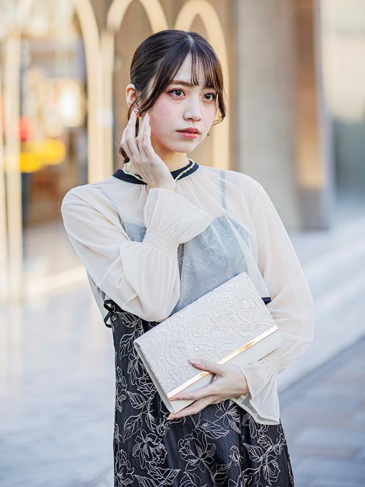 ショートボレロフラワー刺繍ドレス(ブラック)AB1-469BL-M 6