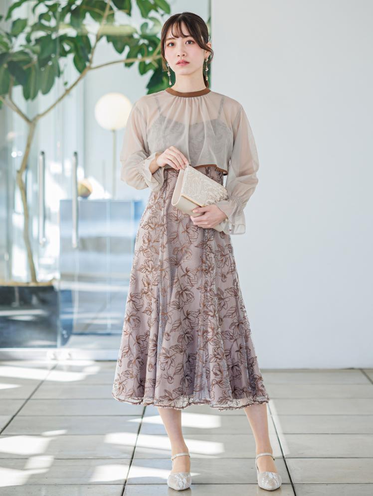 ショートボレロフラワー刺繍ドレス(ブラウン)AB1-469BR-L 7