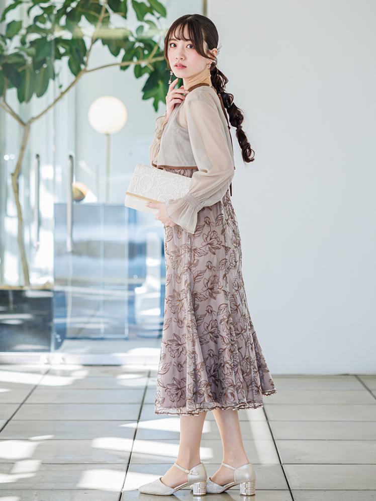 ショートボレロフラワー刺繍ドレス(ブラウン)AB1-469BR-L 8