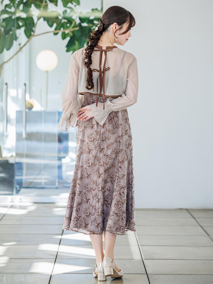 ショートボレロフラワー刺繍ドレス(ブラウン)AB1-469BR-L 10