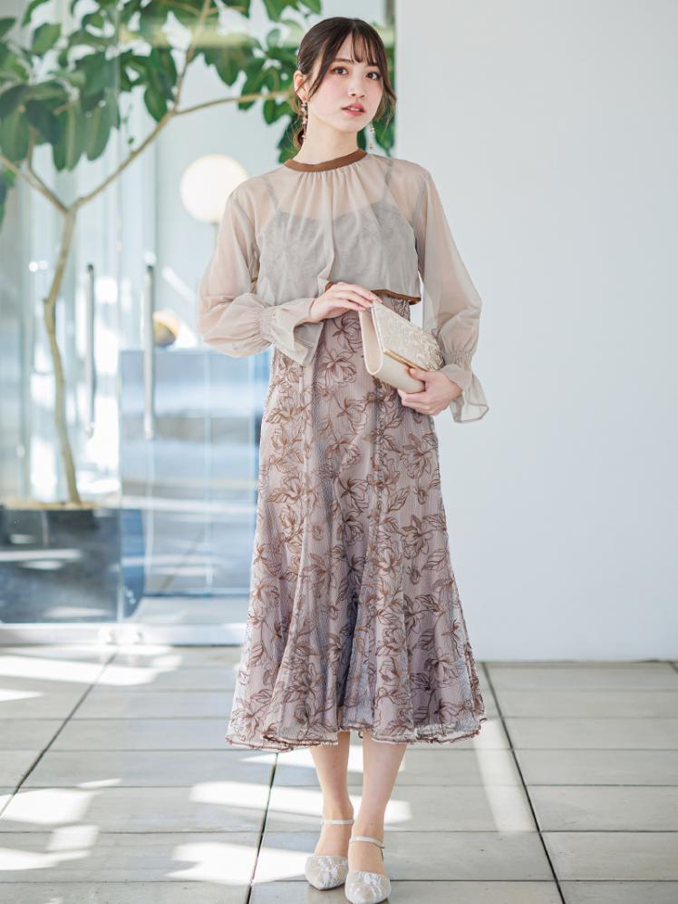 ショートボレロフラワー刺繍ドレス(ブラウン)AB1-469BR-M 2