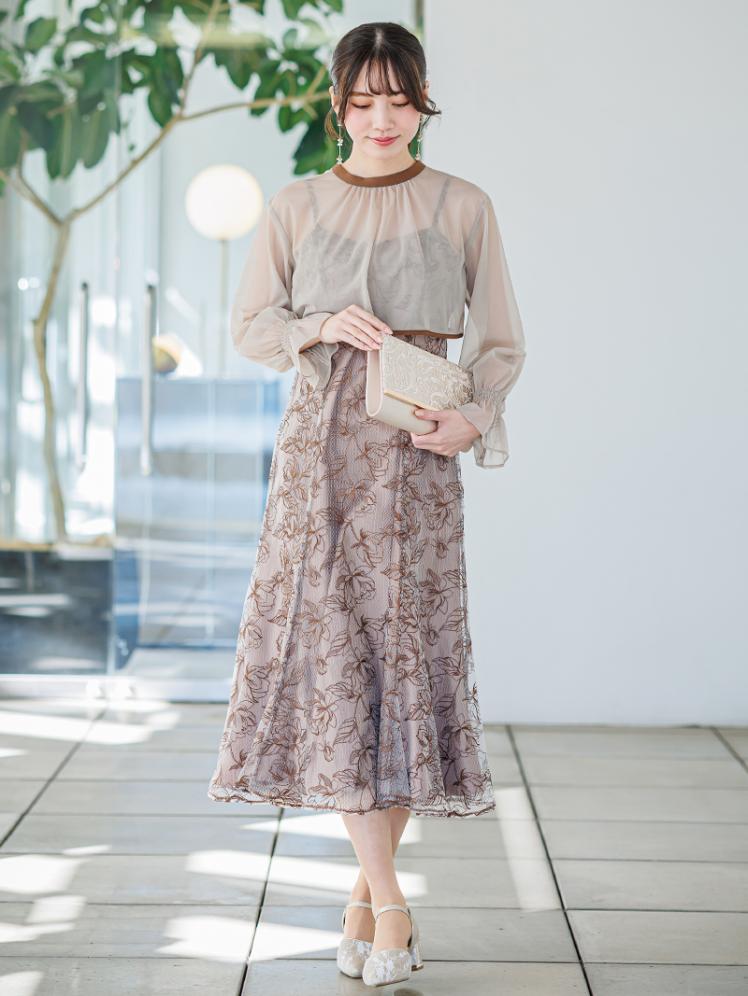 ショートボレロフラワー刺繍ドレス(ブラウン)AB1-469BR-M 5