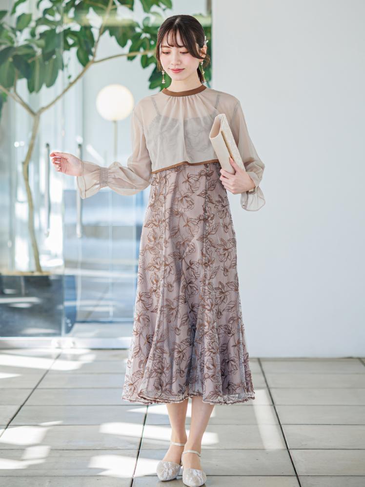 ショートボレロフラワー刺繍ドレス(ブラウン)AB1-469BR-M 3