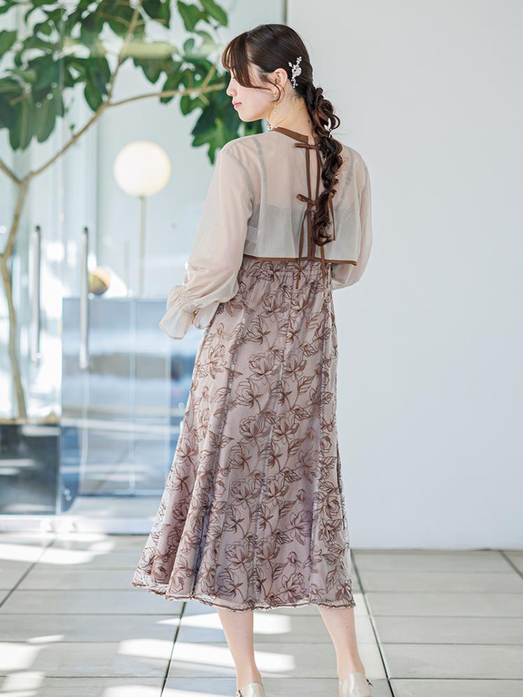 ショートボレロフラワー刺繍ドレス(ブラウン)AB1-469BR-M 9