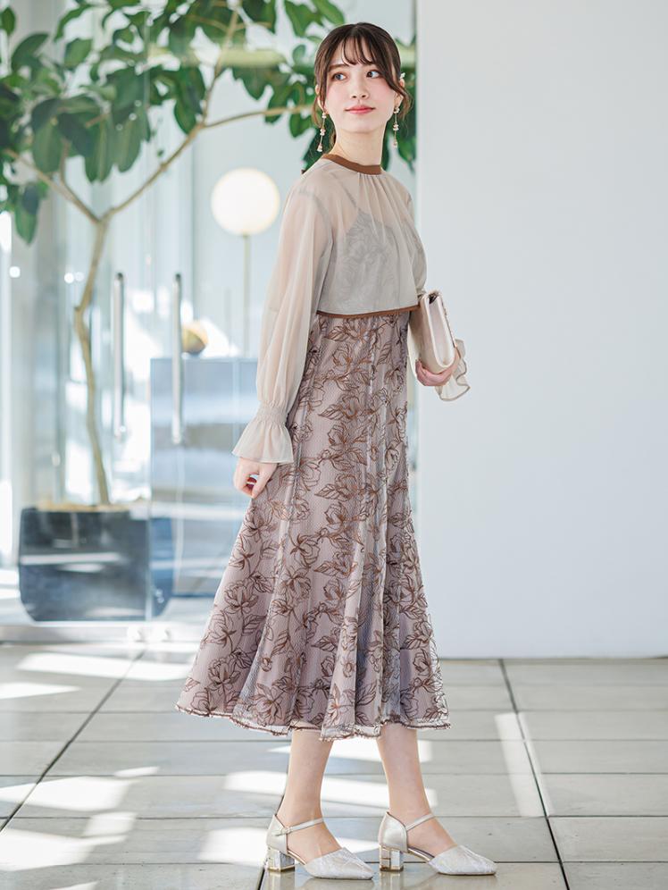 ショートボレロフラワー刺繍ドレス(ブラウン)AB1-469BR-M 11